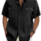 Men's Double Pocket Cotton Linen Short Sleeve  Casual Vacation Shirts
