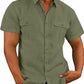 Men's Double Pocket Cotton Linen Short Sleeve  Casual Vacation Shirts
