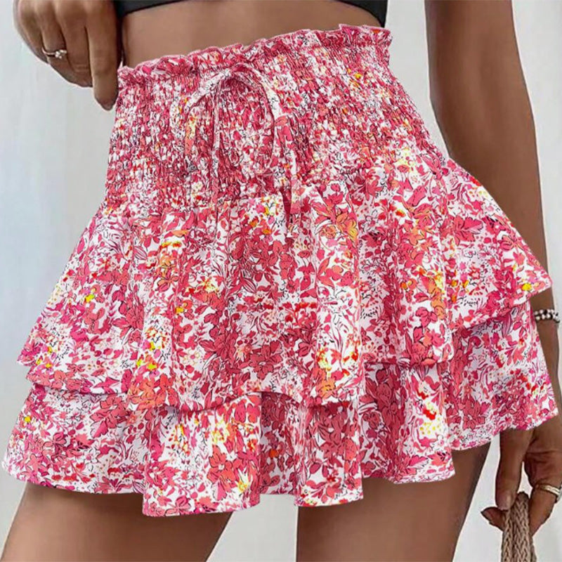 Lightweight Slimming Floral Ruffle Tiered Skirt