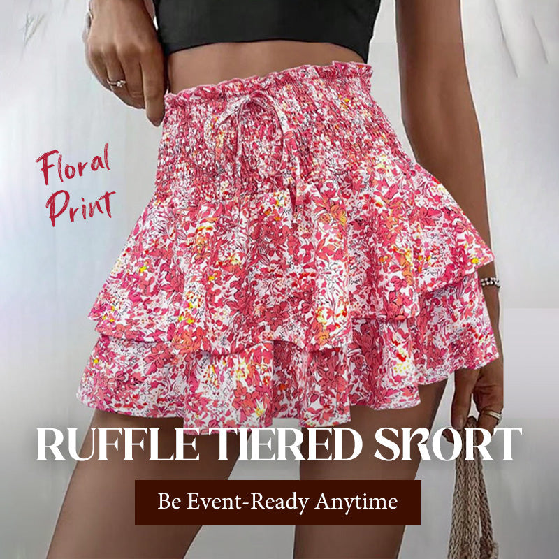 Lightweight Slimming Floral Ruffle Tiered Skirt