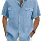 Men's Double Pocket Cotton Linen Short Sleeve  Casual Vacation Shirts
