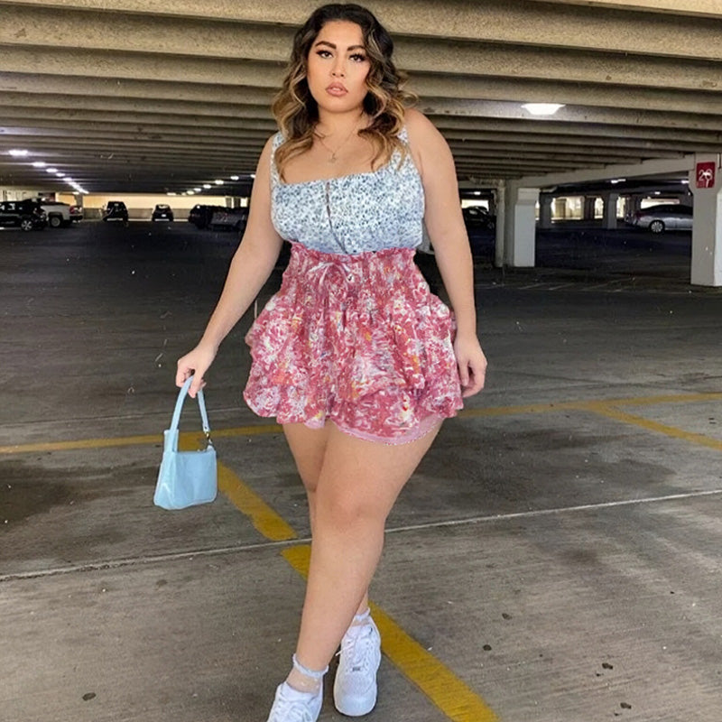 Lightweight Slimming Floral Ruffle Tiered Skirt