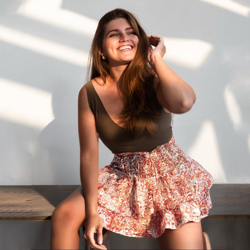 Lightweight Slimming Floral Ruffle Tiered Skirt