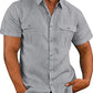 Men's Double Pocket Cotton Linen Short Sleeve  Casual Vacation Shirts