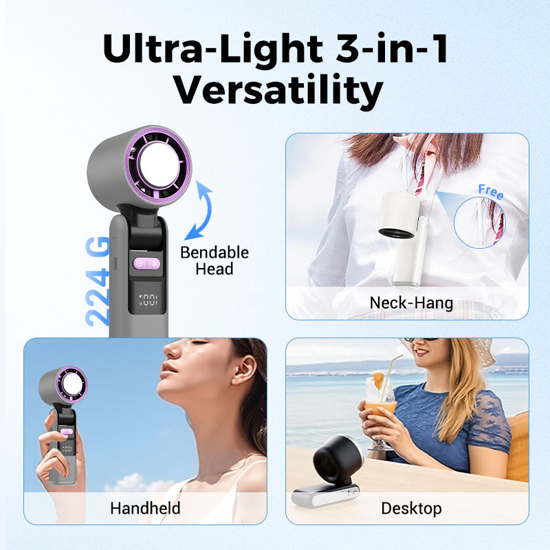 ❄️ 3 in 1 Mini Handheld Cooling Fan - 199 Speed Wind Power & Ice Cooling Function