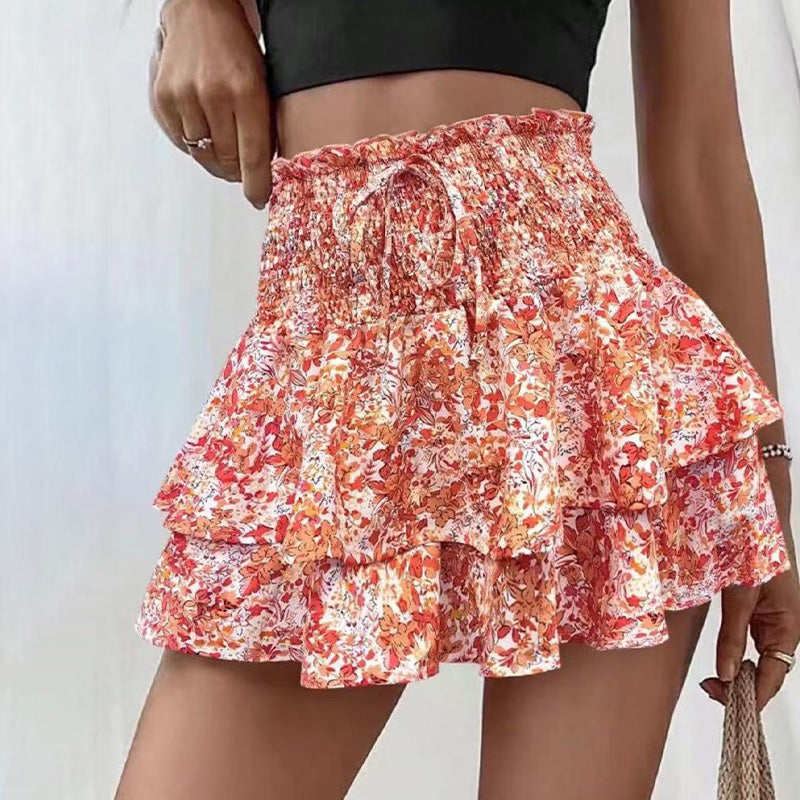 Lightweight Slimming Floral Ruffle Tiered Skirt
