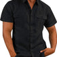 Men's Double Pocket Cotton Linen Short Sleeve  Casual Vacation Shirts