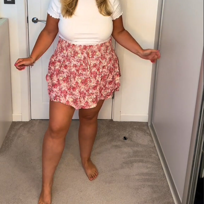 Lightweight Slimming Floral Ruffle Tiered Skirt