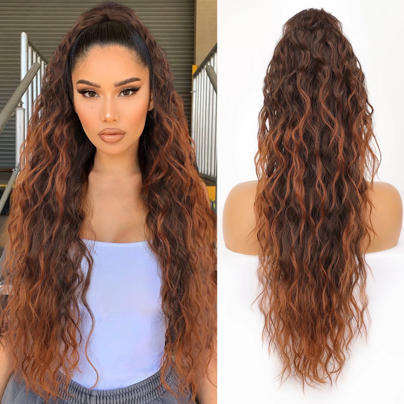⏰Last Day Hot Sale!!⌛💜Curly Wavy Frizzy Hair Extension with Ponytail🔥