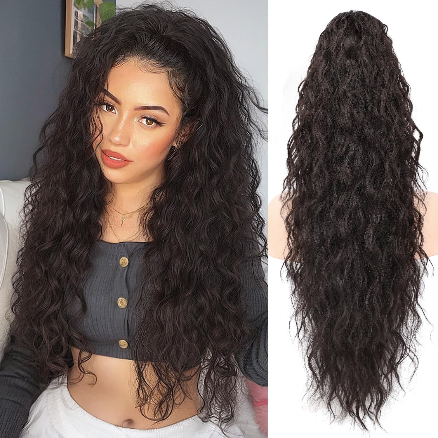 ⏰Last Day Hot Sale!!⌛💜Curly Wavy Frizzy Hair Extension with Ponytail🔥