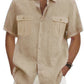 Men's Double Pocket Cotton Linen Short Sleeve  Casual Vacation Shirts