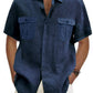 Men's Double Pocket Cotton Linen Short Sleeve  Casual Vacation Shirts