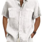 Men's Double Pocket Cotton Linen Short Sleeve  Casual Vacation Shirts