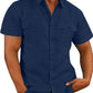Men's Double Pocket Cotton Linen Short Sleeve  Casual Vacation Shirts