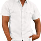 Men's Double Pocket Cotton Linen Short Sleeve  Casual Vacation Shirts
