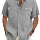 Men's Double Pocket Cotton Linen Short Sleeve  Casual Vacation Shirts