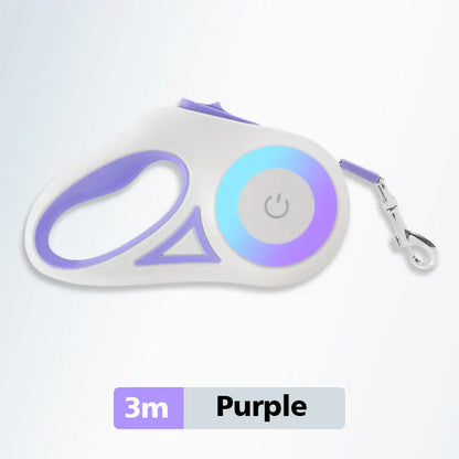 Retractable Dog Lead with Safety Light | Escape-Proof Brake Lock & 360° Visibility | Ideal for Evening Walks in Rainy Weather