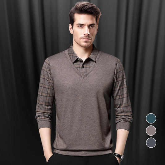 🎅Christmas Pre-sale🎁Men's Faux Two-Piece Long Sleeve Top