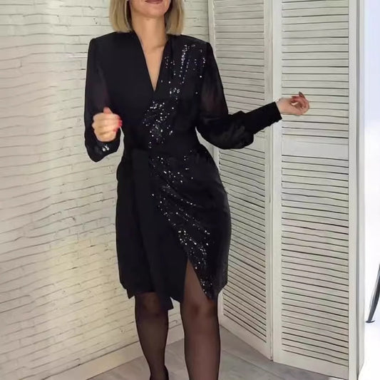 💥Women's V-neck Sequin Split Dress