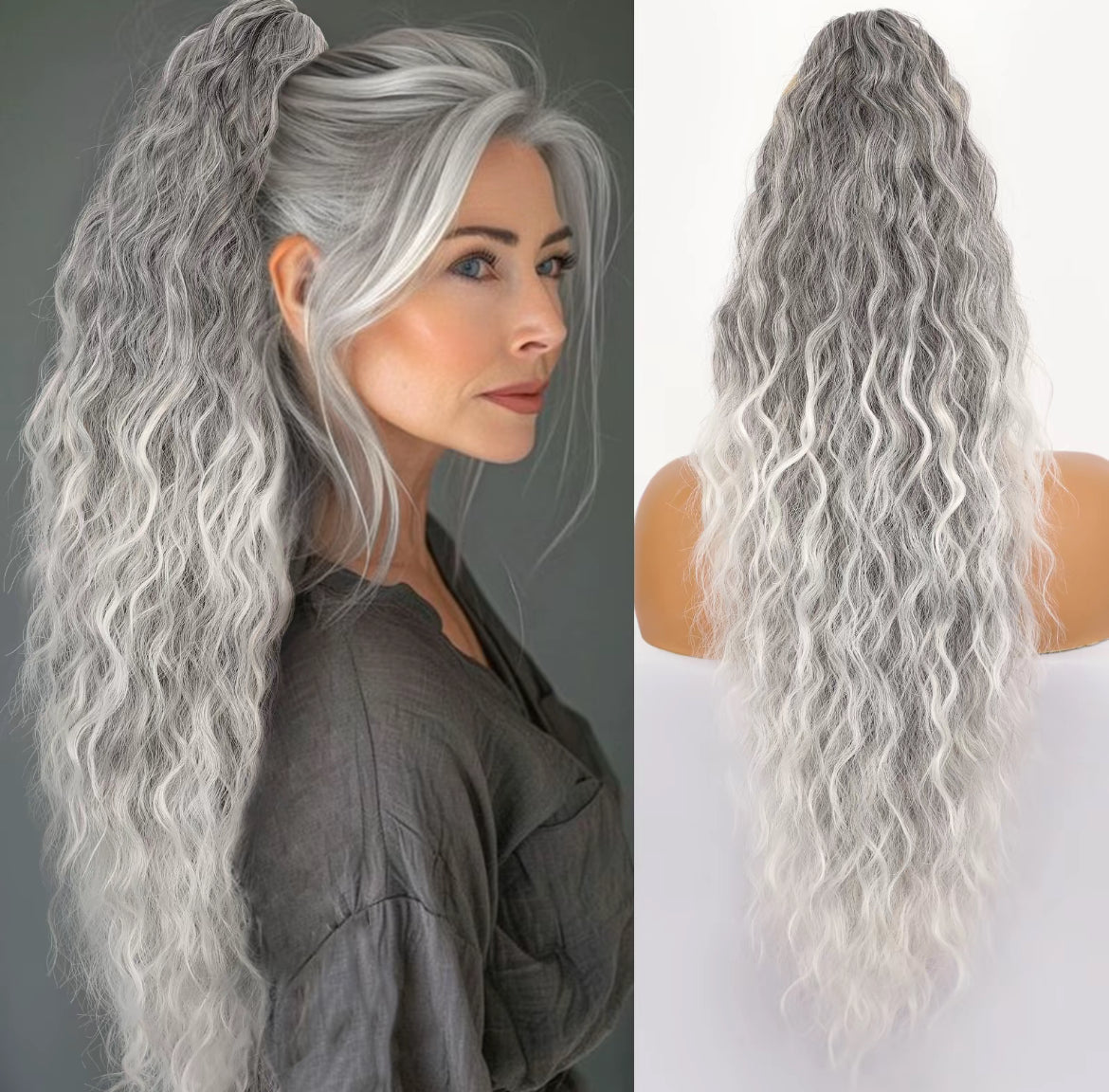 ⏰Last Day Hot Sale!!⌛💜Curly Wavy Frizzy Hair Extension with Ponytail🔥