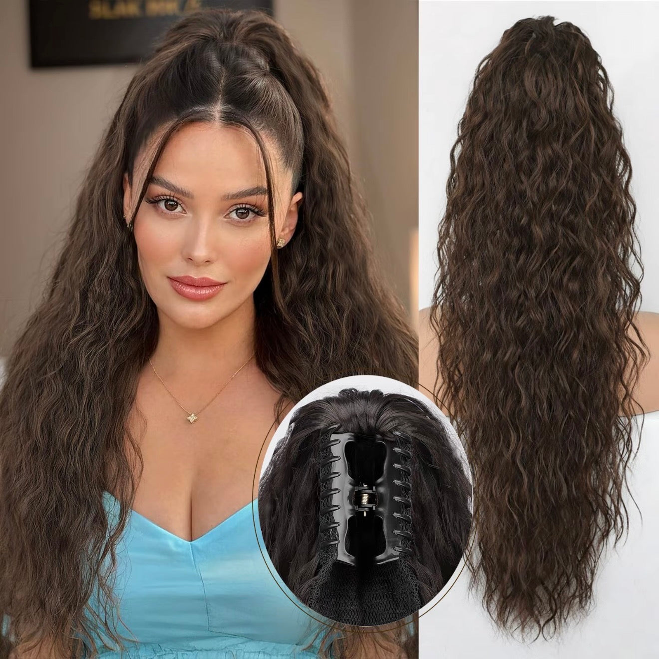 ⏰Last Day Hot Sale!!⌛💜Curly Wavy Frizzy Hair Extension with Ponytail🔥