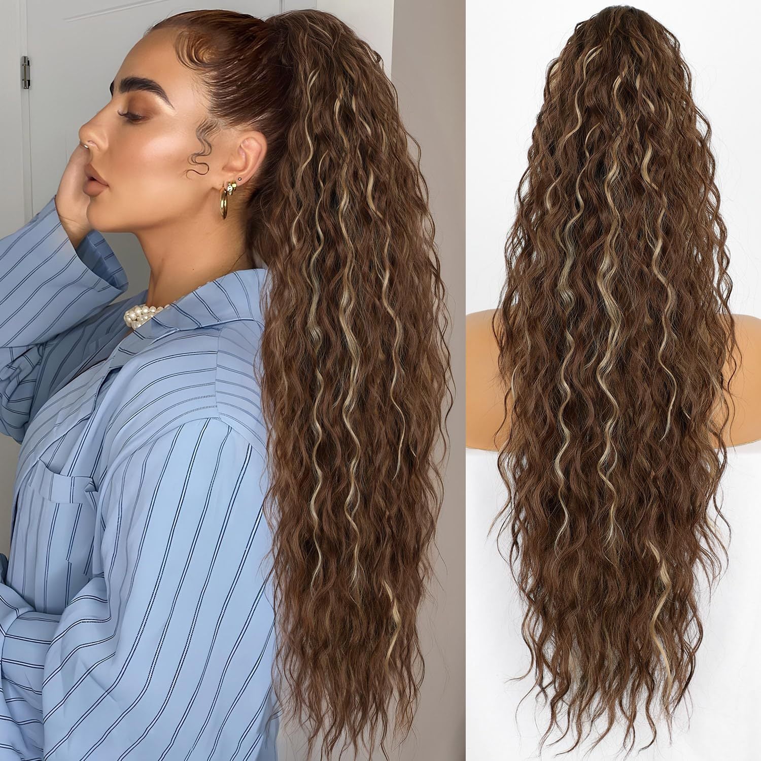 ⏰Last Day Hot Sale!!⌛💜Curly Wavy Frizzy Hair Extension with Ponytail🔥