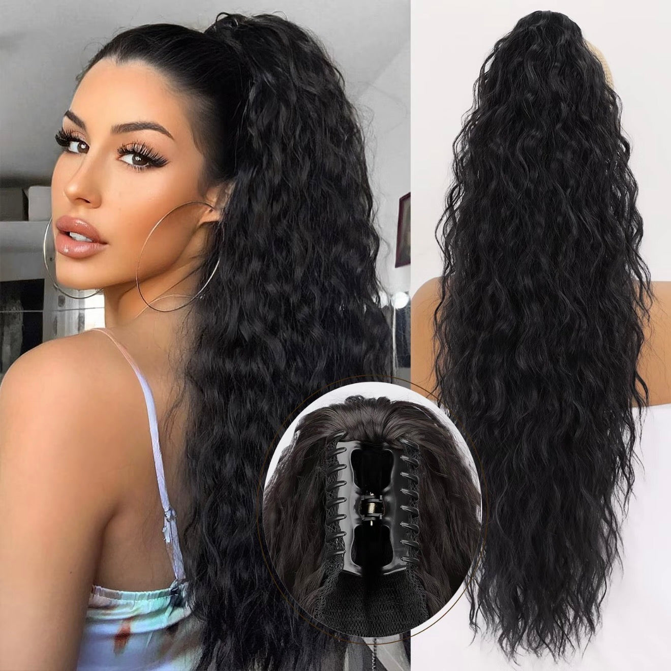 ⏰Last Day Hot Sale!!⌛💜Curly Wavy Frizzy Hair Extension with Ponytail🔥