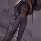 2025 HOT SALE💐Sequin blazer and wide trousers for women (3-piece set)