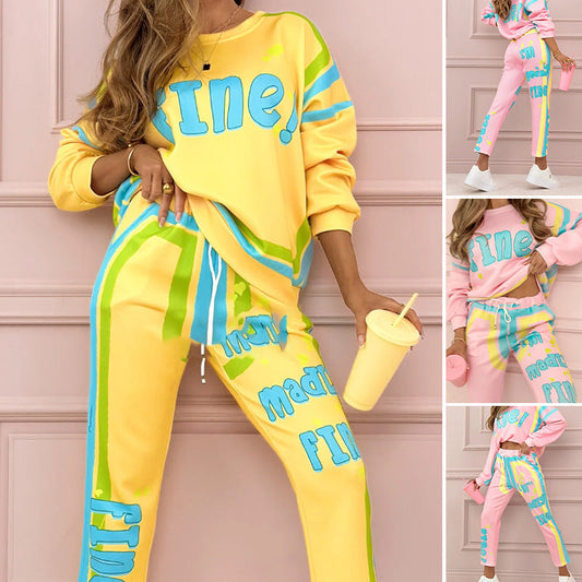 ✨Limited Sale 50% OFF✨Women's Colorful Print Two-Piece Sweatshirt and Jogger Set（The more you buy, the higher the discount）