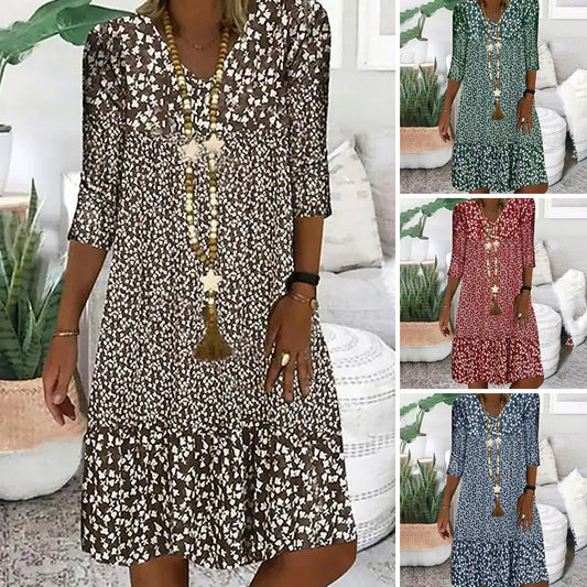 🌸Seasonal Styles💐Women's Fashion Printed Mid Sleeve V-Neck Dresses