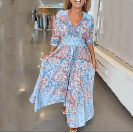 🔥💕 Mother's Day Promotions- 50% OFF🥰 Women’s Elegant Floral Drawstring Long Dress