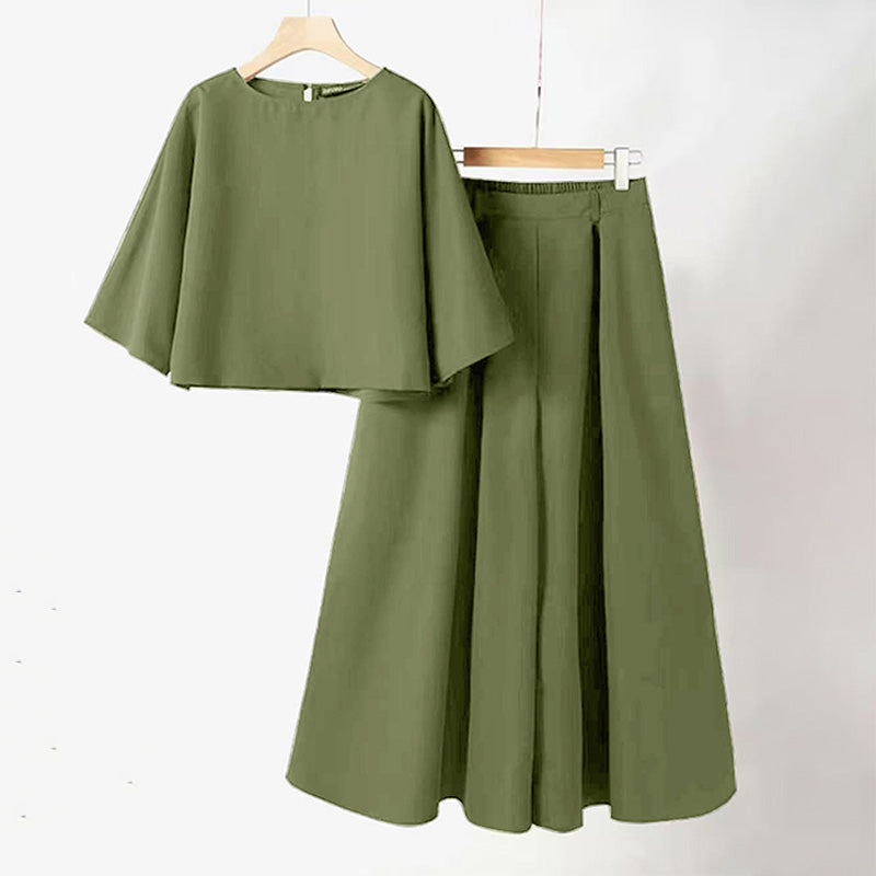 Women's Casual Round Neck 3/4 Sleeve T-Shirt & Loose Pants 2-Piece Set