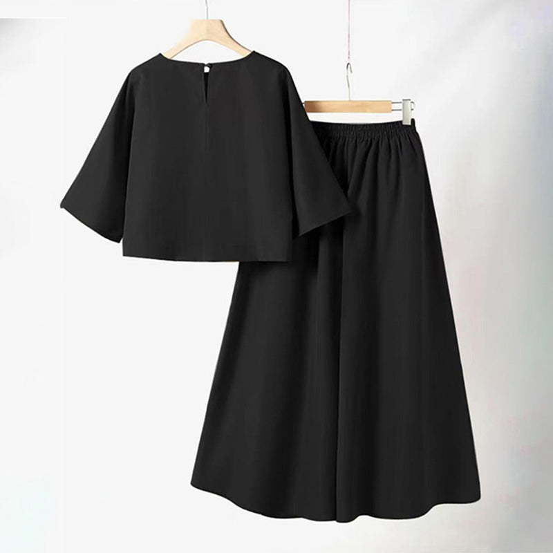 Women's Casual Round Neck 3/4 Sleeve T-Shirt & Loose Pants 2-Piece Set