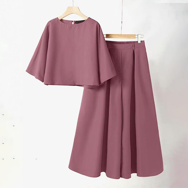 Women's Casual Round Neck 3/4 Sleeve T-Shirt & Loose Pants 2-Piece Set
