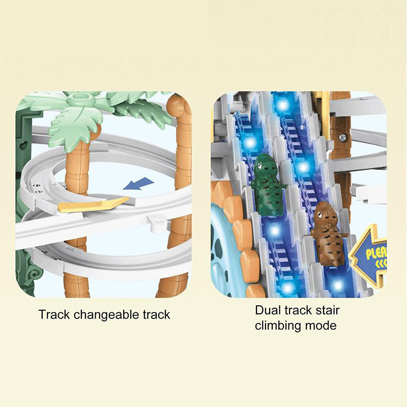 [Perfect Gift]Electric Dual Track Dinosaur Slide - Interactive Fun with Track Changes and Lights