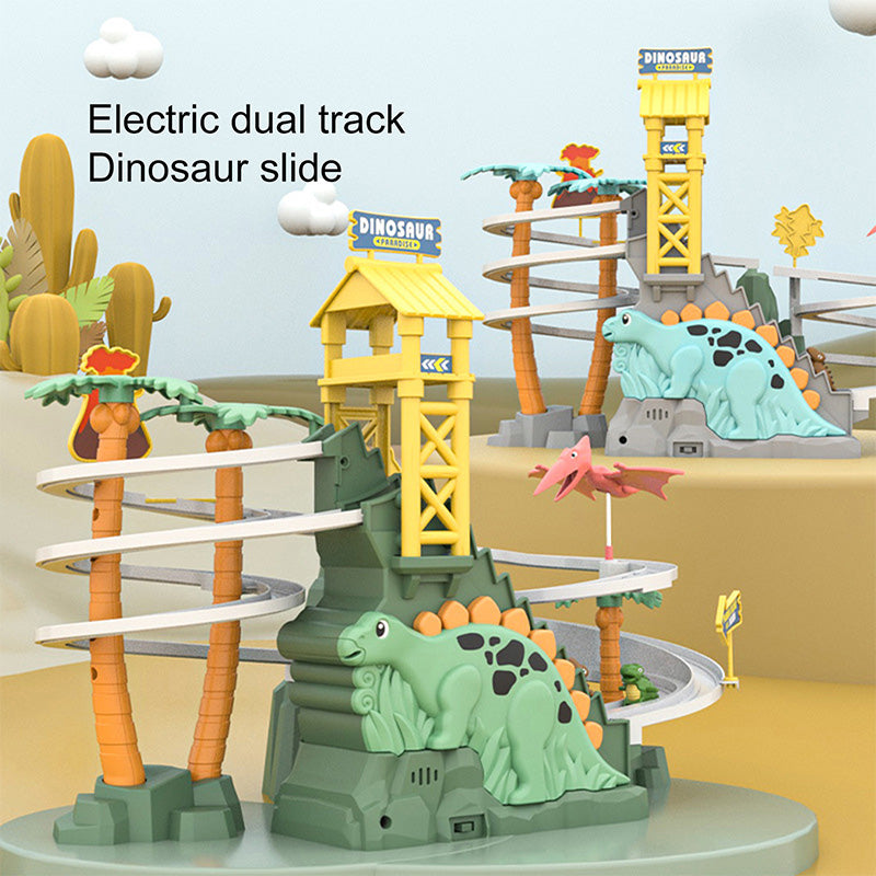 [Perfect Gift]Electric Dual Track Dinosaur Slide - Interactive Fun with Track Changes and Lights