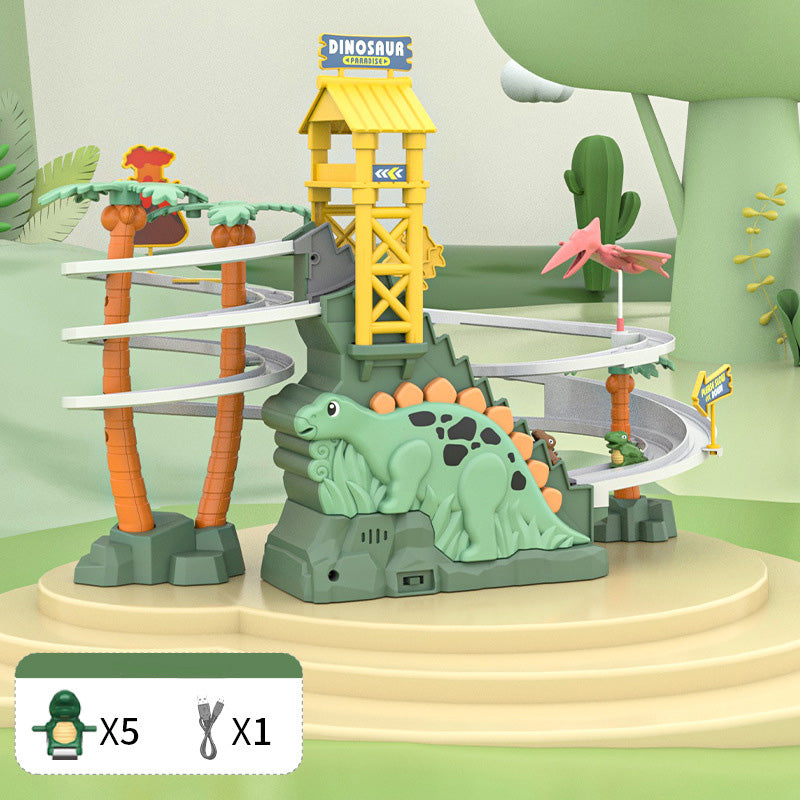 [Perfect Gift]Electric Dual Track Dinosaur Slide - Interactive Fun with Track Changes and Lights