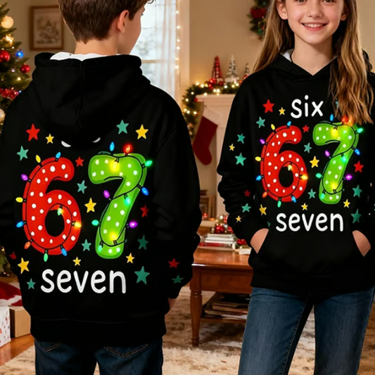 Christmas Sale: 69% Off🎅Kids' "67" Graphic Christmas Pullover Hoodies