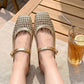 Women's Woven Mary Jane Mules - Breathable Square-Toe Slip-On Shoes